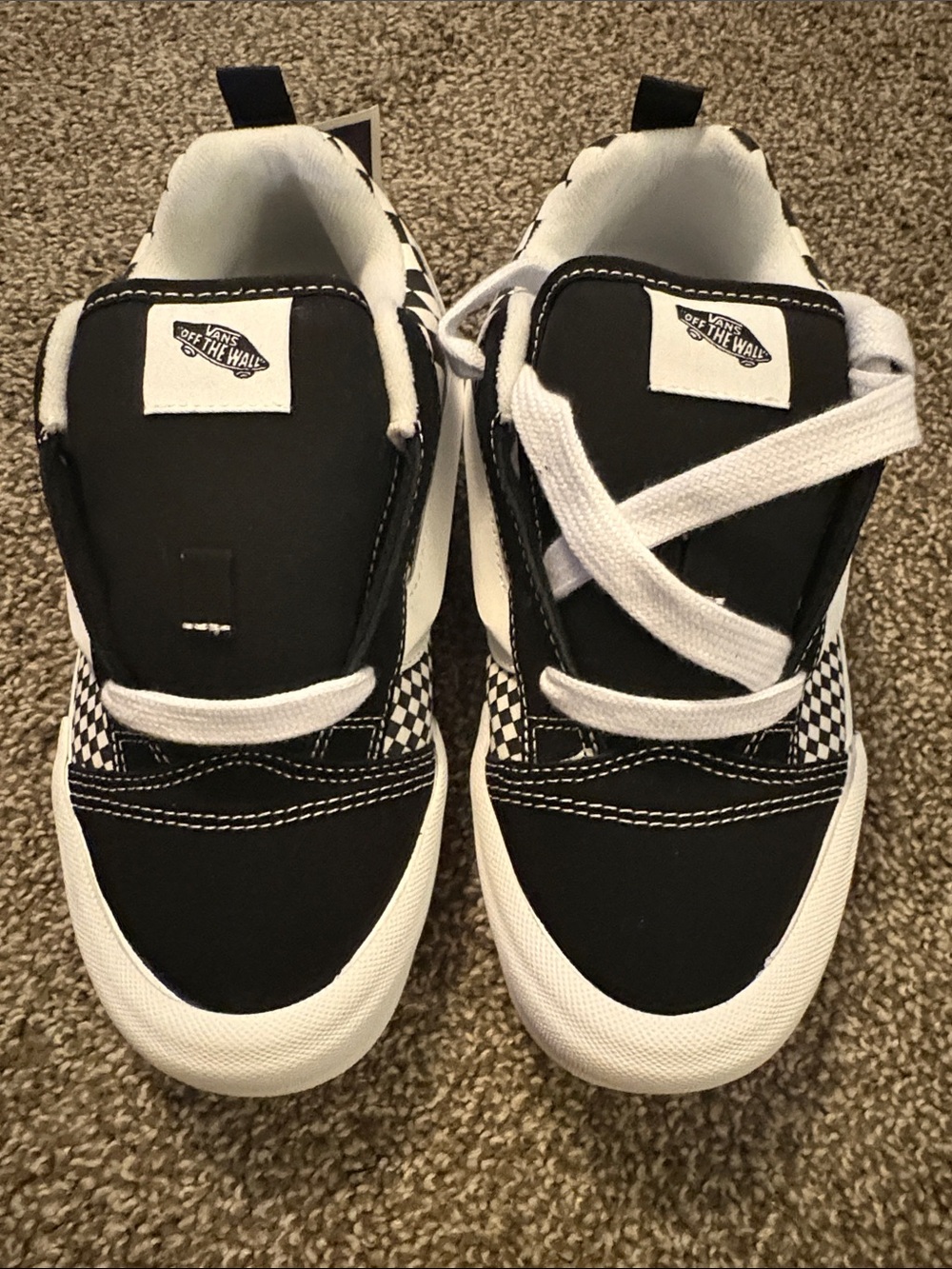 Vans youth Checkerboard Slip-On/ Lace Hybrid Sneakers - Black & White